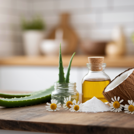 aloe-vera-huile-coco-camomille-table-bois