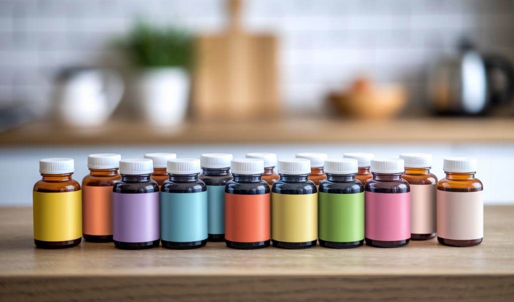 bouteilles-complements-colorees-comptoir