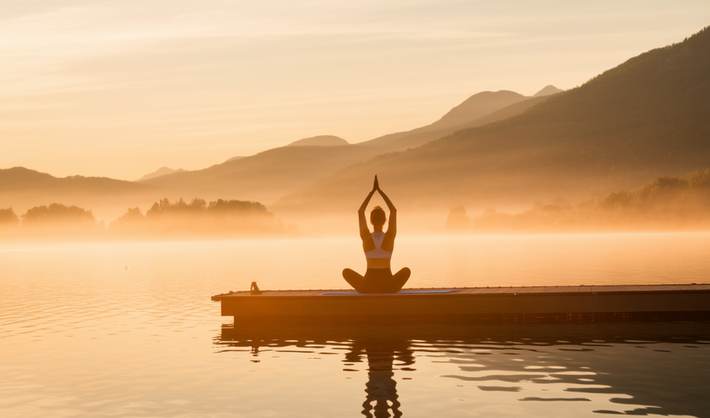 silhouette-yoga-ponton-lac-montagnes