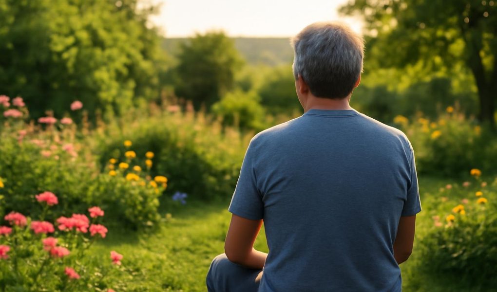 homme-moyen-age-jardin-fleuri