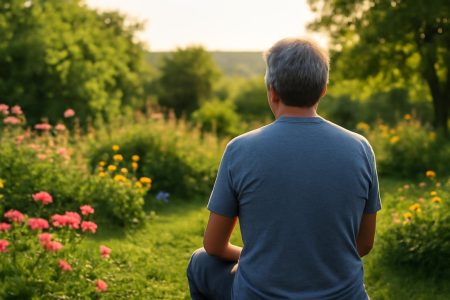 homme-moyen-age-jardin-fleuri