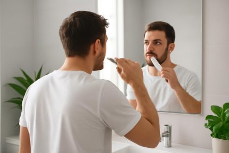 homme-dos-brosse-dents-miroir-salle-de-bain