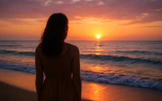 femme-plage-coucher-soleil-horizon