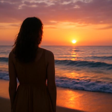 femme-plage-coucher-soleil-horizon