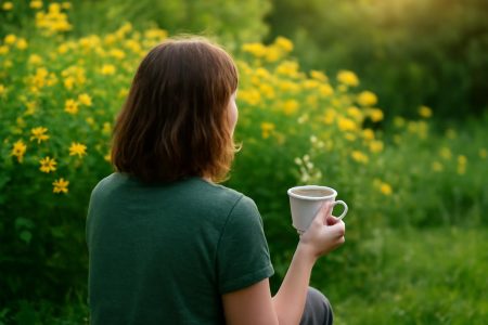 personne-jardin-tasse-fleurs-millepertuis
