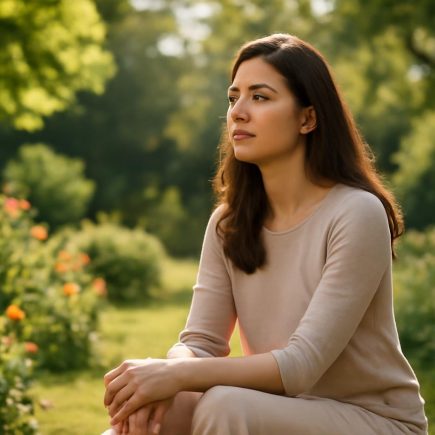 femme-sereine-jardin-ensoleille-fleurs