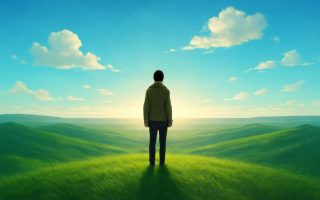 personne-colline-ciel-bleu-nuages