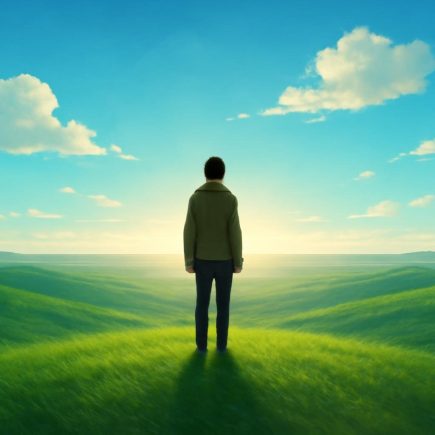 personne-colline-ciel-bleu-nuages