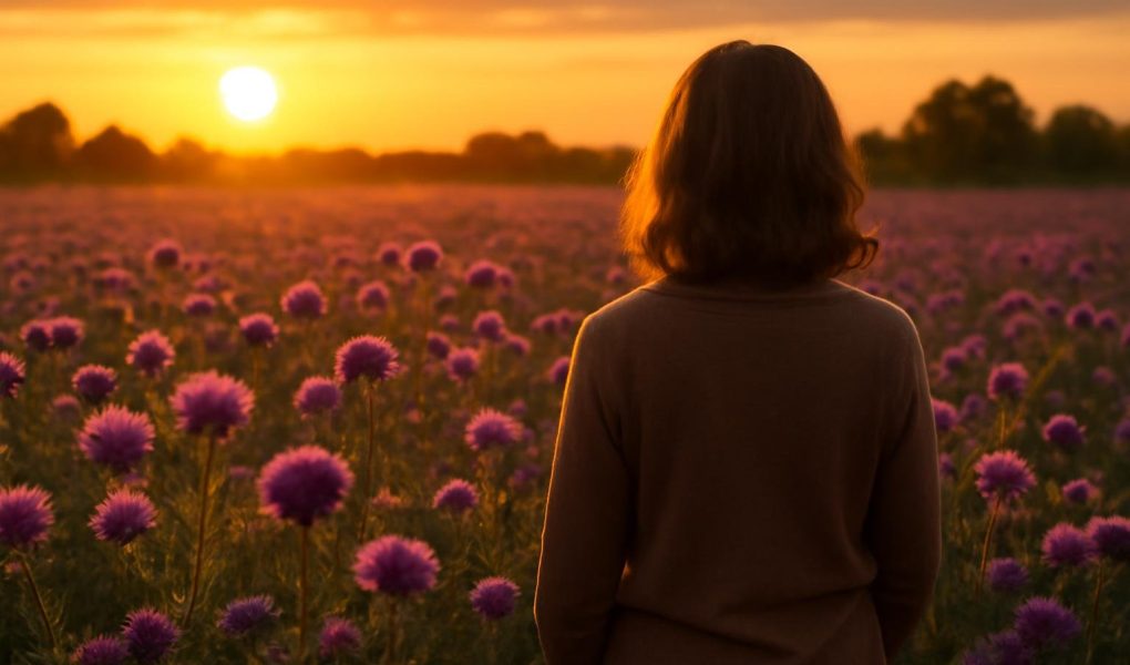 chardons-violets-personne-soleil-couchant