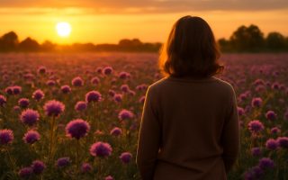chardons-violets-personne-soleil-couchant
