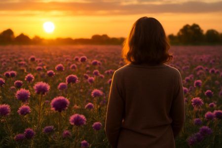chardons-violets-personne-soleil-couchant