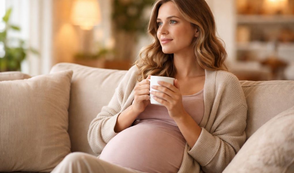 femme-enceinte-canape-tasse-chaude