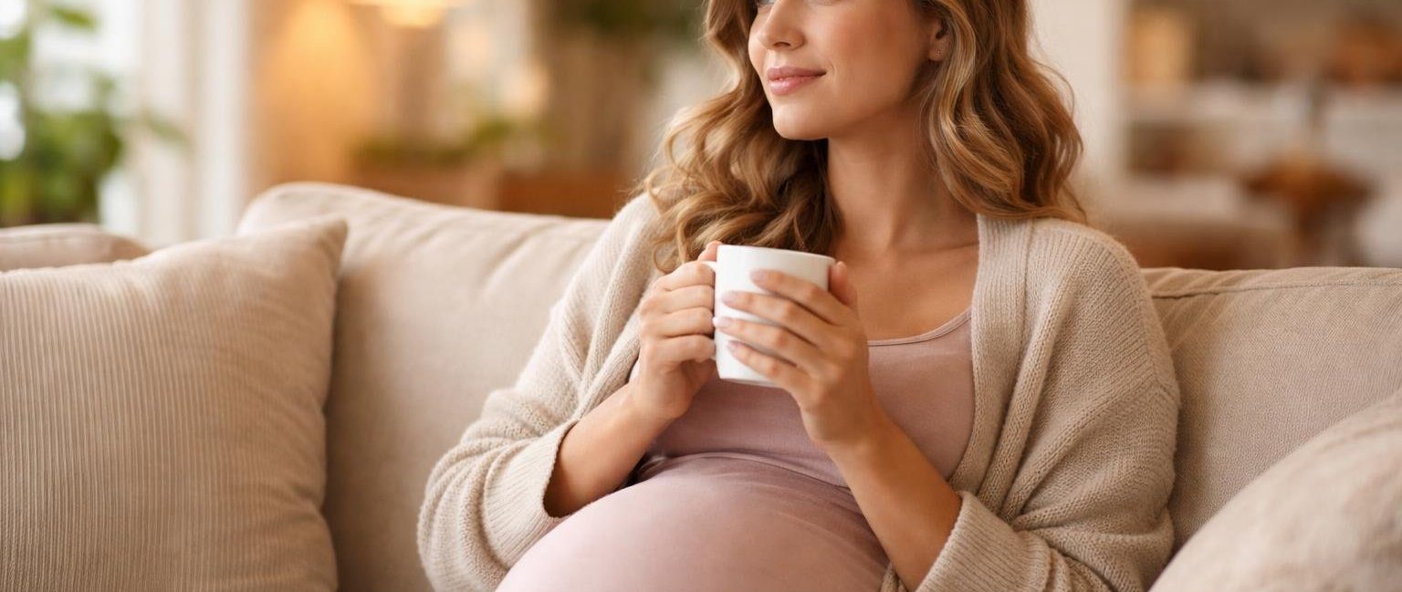 femme-enceinte-canape-tasse-chaude